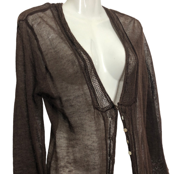 Citron Santa Monica Sweater Brown Sheer Knit Cardigan Small - Picture 7 of 7